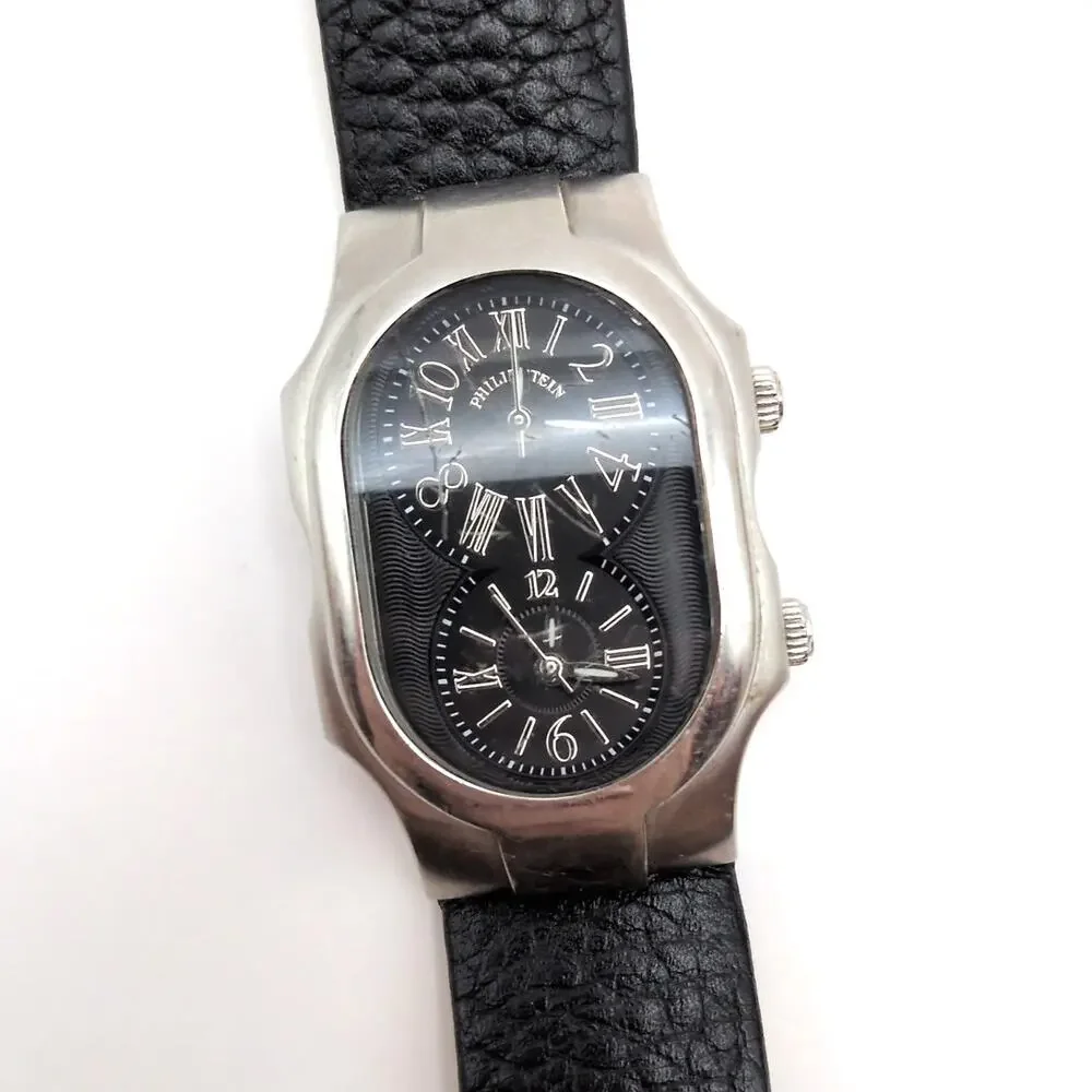 Philip Stein Women's Wrist Watch Black Silver Dual Dial 1-MB-CPB Working - *READ